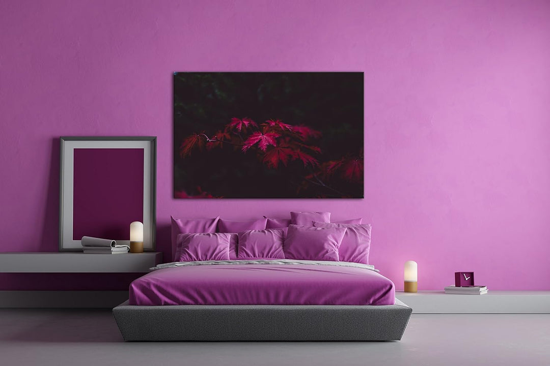 deyoli bezaubernder roter Ahornzweig Format: 100x70 als Leinwand, Motiv fertig gerahmt auf Echtholzr