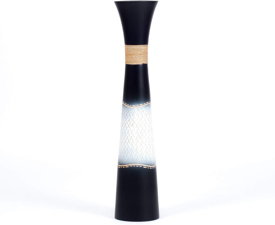 Leewadee Grosse Bodenvase für Dekozweige hohe Standvase Design Holzvase, Holz, 70 cm, Schwarz Weiss