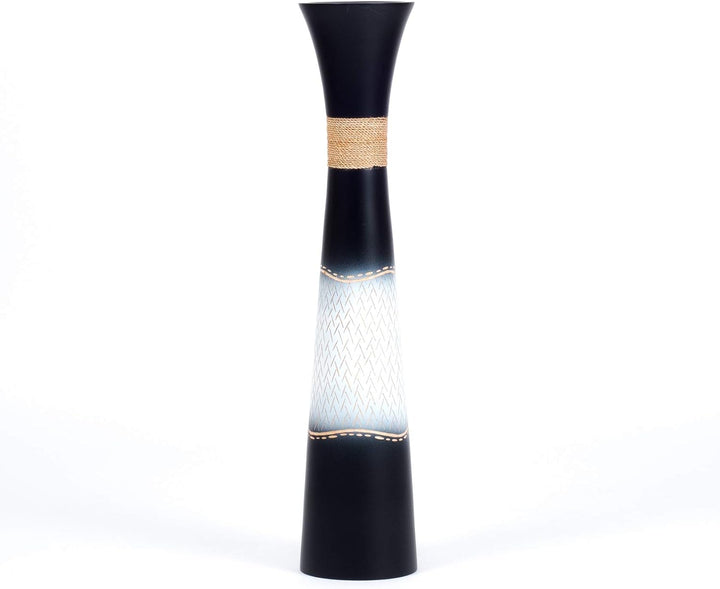 Leewadee Grosse Bodenvase für Dekozweige hohe Standvase Design Holzvase, Holz, 70 cm, Schwarz Weiss