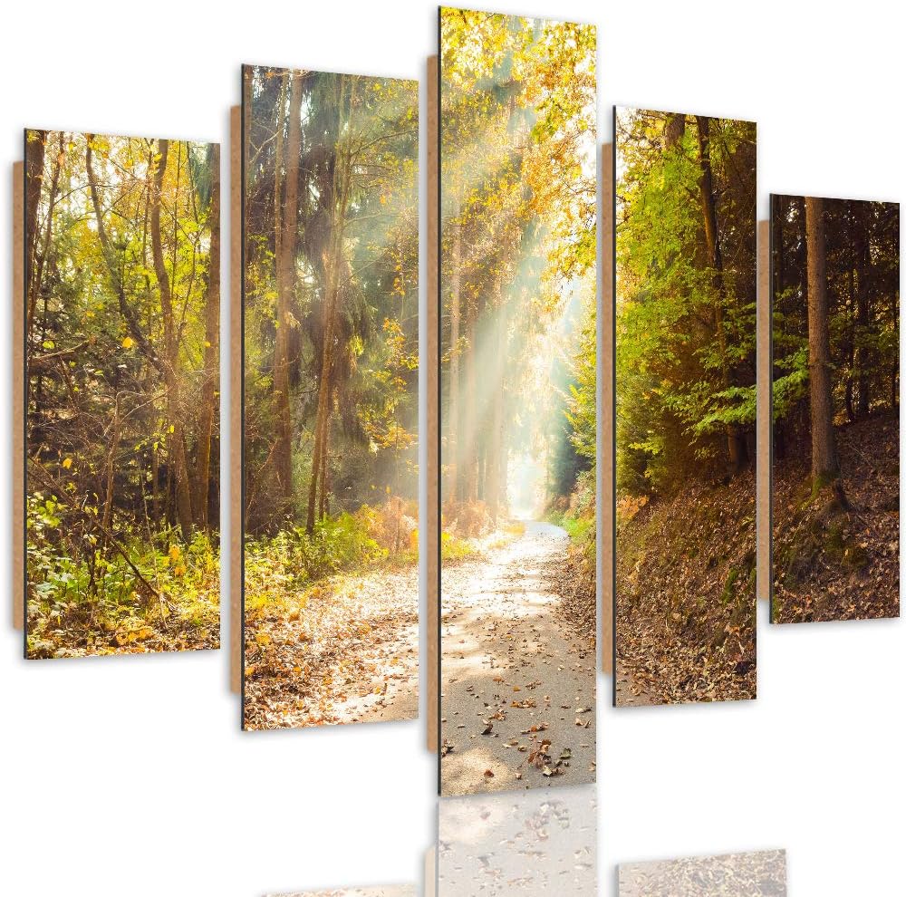 Bilder 5 Teilig Landschaft Deco Panel Kunst Wald Blätter Bäume gelb 100x70 cm Deco panel 100x70 cm A