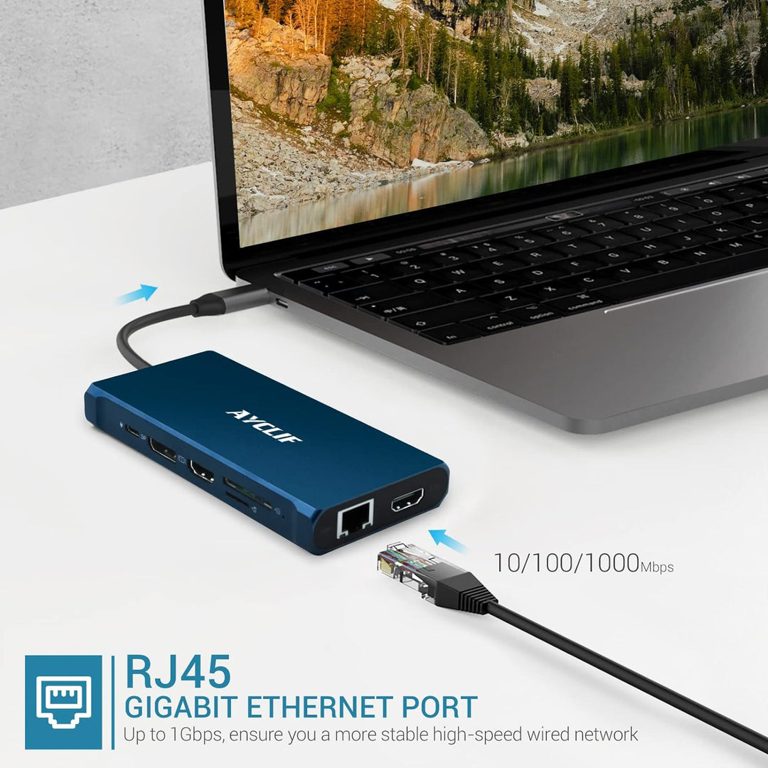 12 in 1 USB C Hub für MacBook Pro/Air, AYCLIF USB C Docking Station Triple Display 4K DP/2*HDMI, USB