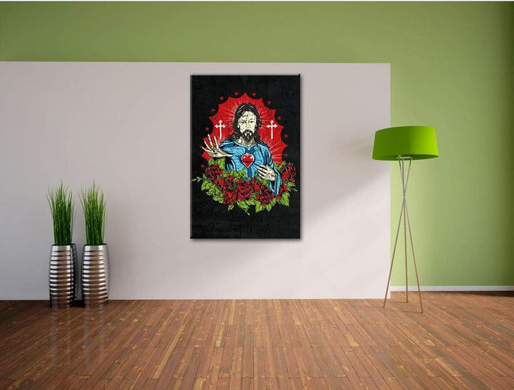 Dark Holy love black Leinwandbild Bild auf Leinwand, XXL riesige Bilder fertig gerahmt mit Keilrahme