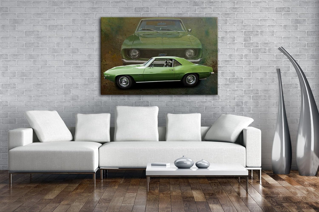 deyoli grüner Ford Chevy Format: 80x60 als Leinwand, Motiv fertig gerahmt auf Echtholzrahmen, Hochwe