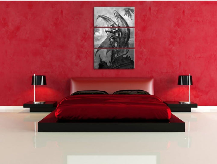 Pixxprint Drachenmann als Leinwandbild/Grösse: 3 Teilig (120x80) cm/Wandbild/Kunstdruck/fertig bespa