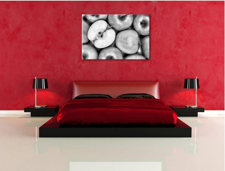 Monocrome, Grüne Äpfel, Format: 100x70 auf Leinwand, XXL riesige Bilder fertig gerahmt mit Keilrahme