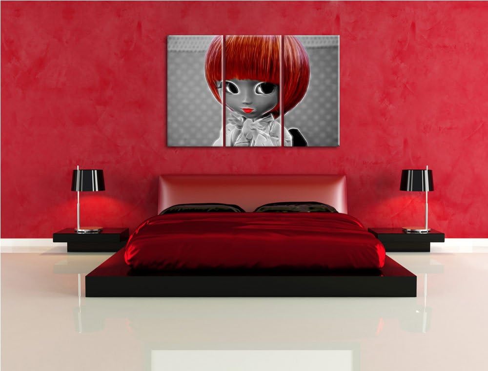 hübsche Puppe im traditionellen Kimono schwarz/weiss Spezial 3-Teiler Leinwandbild 120x80 Bild auf L