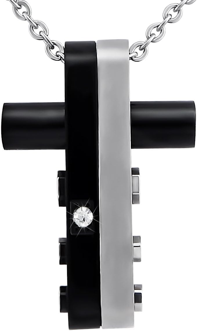 Hanessa Herren-Schmuck Edelstahl Halskette Kreuz Schwarz Silber Schrauben Geschenk zu Weihnachten fü