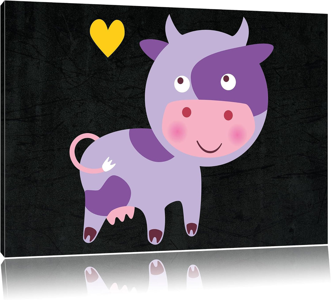 Niedliche Kuh schwarz, Format: 100x70 auf Leinwand, XXL riesige Bilder fertig gerahmt mit Keilrahmen