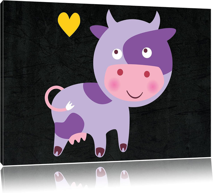 Niedliche Kuh schwarz, Format: 100x70 auf Leinwand, XXL riesige Bilder fertig gerahmt mit Keilrahmen