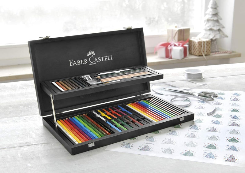 Faber-Castell 110088 - Art & Graphic COMPENDIUM Holzkoffer Holzkoffer 53-teilig, Holzkoffer 53-teili