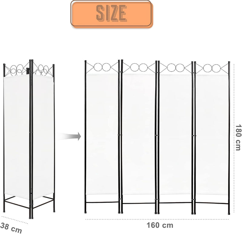 Todeco - Paravent, Raumteiler - Panel : 100% Polyester - Anzahl der Platten: 4 - 180 x 160 cm, Weiss
