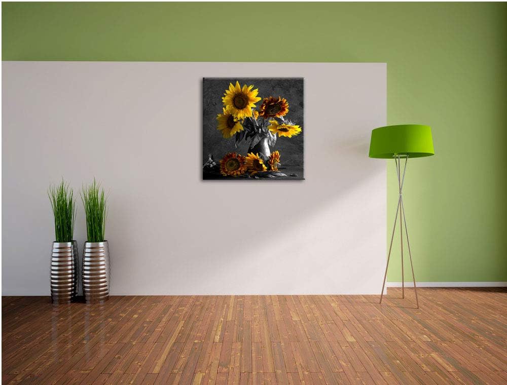 Pixxprint schöne Sonnenblume in Vase als Leinwandbild/Grösse: 70x70 cm/Wandbild/Kunstdruck/fertig be