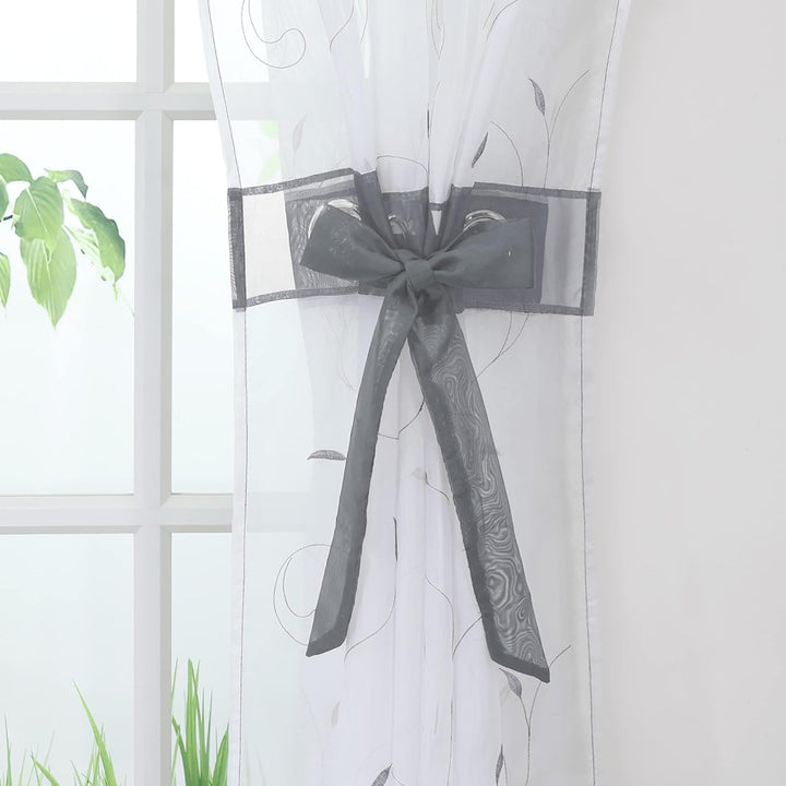 ESLIR Gardinen mit Ösen Vorhänge Transparent Wohnzimmer Ösenschal Modern Bestickt Voile Grau BxH BxH