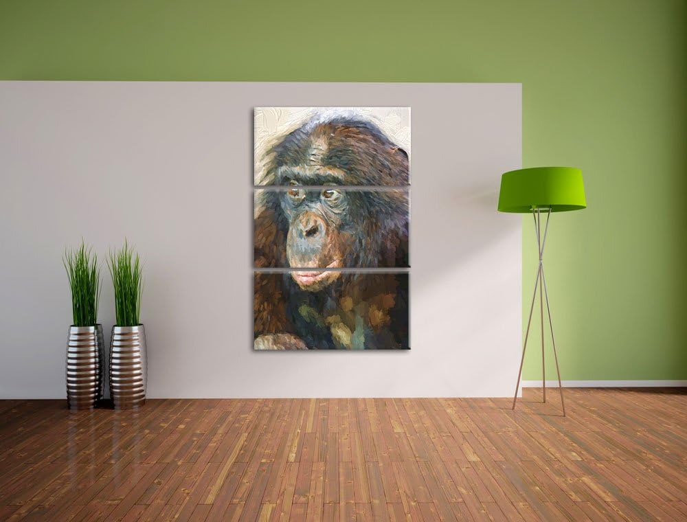 scheuer junger Gorilla Spezial 3-Teiler Leinwandbild 120x80 Bild auf Leinwand, XXL riesige Bilder fe