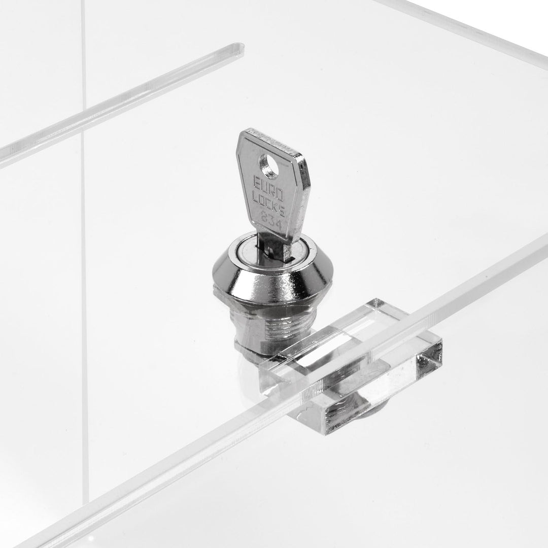 Losbox/Aktionsbox 200x200x200mm mit Schloss, aus transparentem Acrylglas/Spendenbox/Einwurfbox/Gewin