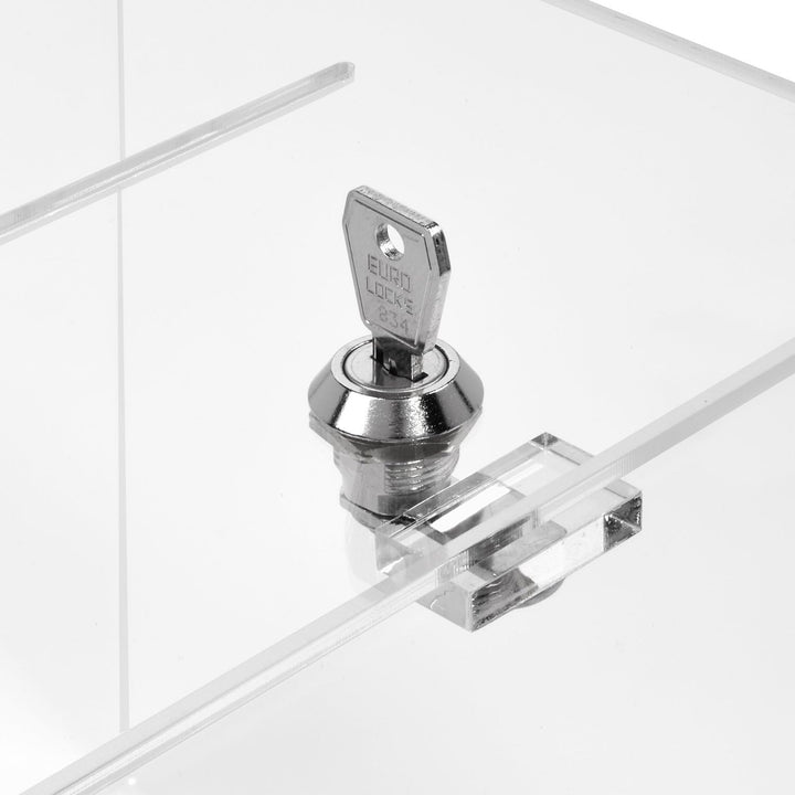 Losbox/Aktionsbox 200x200x200mm mit Schloss, aus transparentem Acrylglas/Spendenbox/Einwurfbox/Gewin