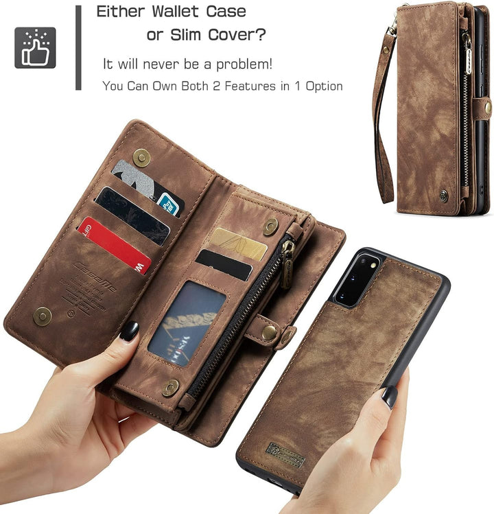 UFinetech 2-in-1 Samsung Galaxy S20 Hülle Tasche Handy Leder TPU Flip Magnetisch Kartenfach Ständer