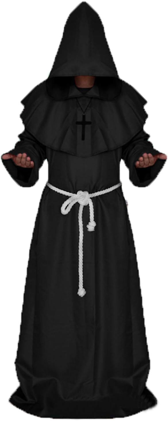 Mönchskostüm Erwachsene Herren Zauberer Priesterrobe Halloween Kostüm Outfit Mittelalterlicher Umhan