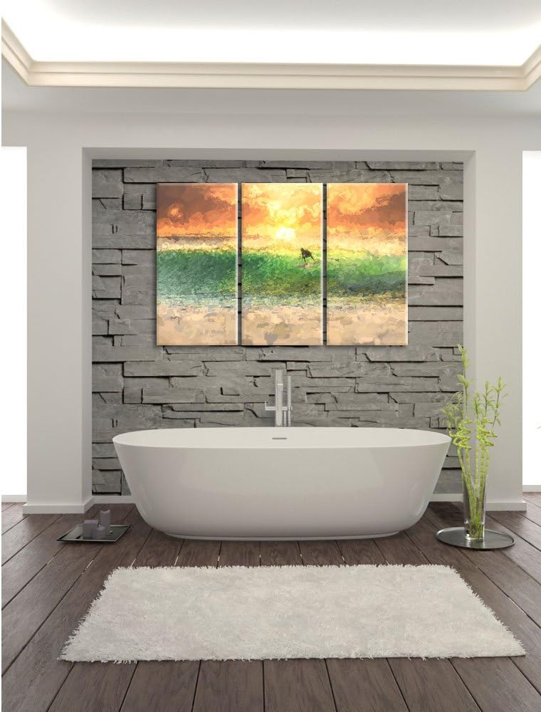 Pixxprint Surfen im Sonnenuntergang als Leinwandbild/Grösse: 3 Teilig (120x80 cm) cm/Wandbild/Kunstd