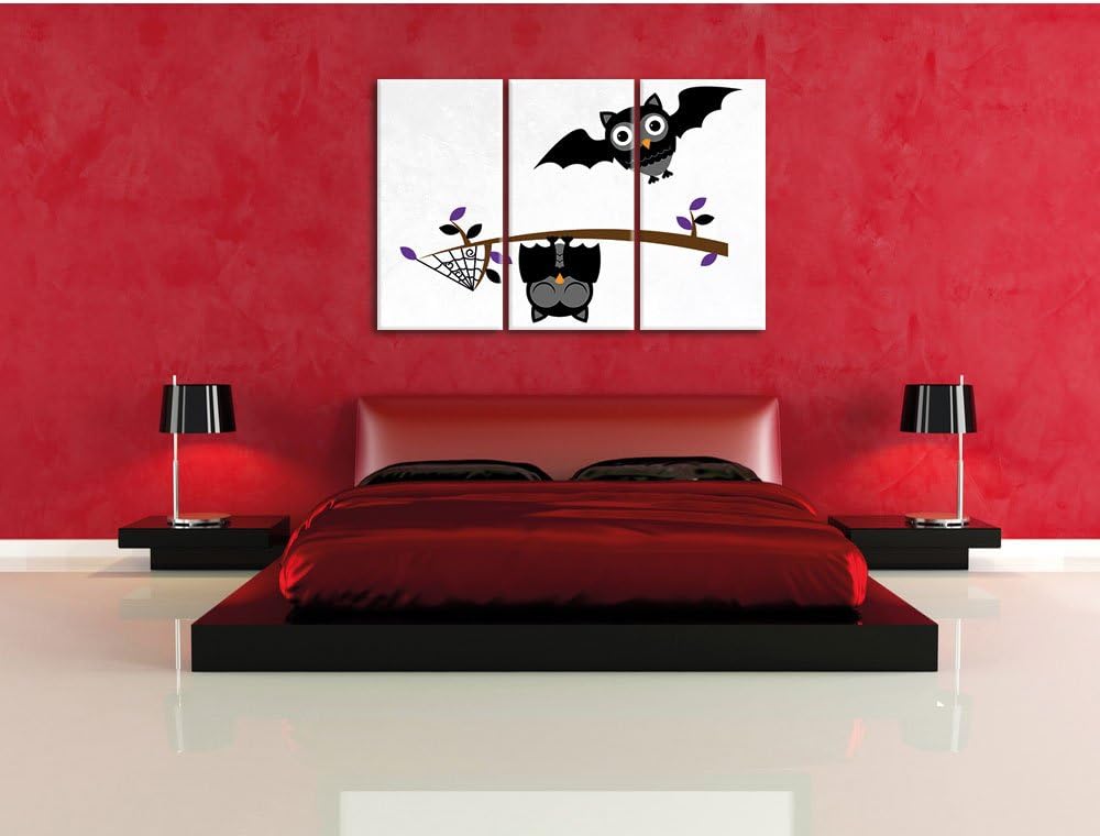 Pixxprint Fledermaus Eulen an AST als Leinwandbild/Grösse: 3 Teilig (120x80) cm/Wandbild/Kunstdruck/