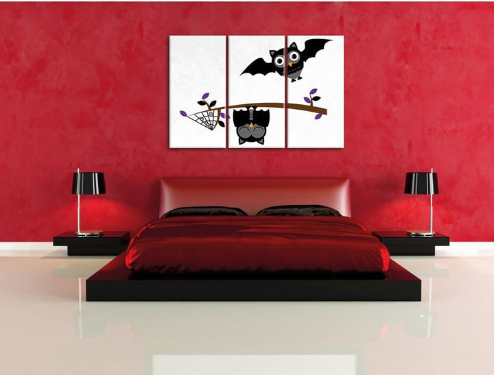 Pixxprint Fledermaus Eulen an AST als Leinwandbild/Grösse: 3 Teilig (120x80) cm/Wandbild/Kunstdruck/