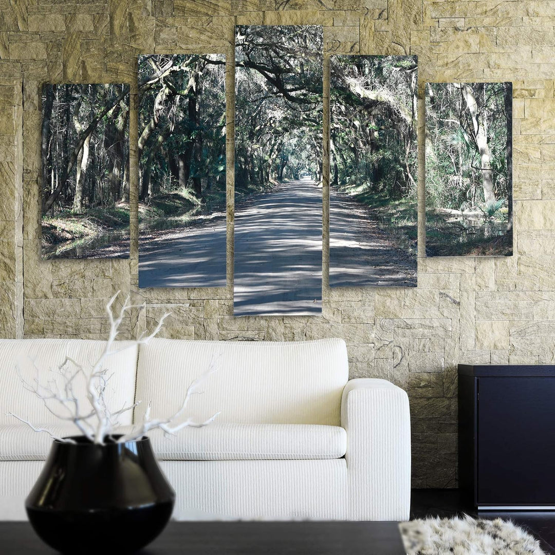 Bilder 5 Teilig Landschaft Deco Panel Kunst Weg Allee Wald Bäume grün 100x70 cm Deco panel 100x70 cm