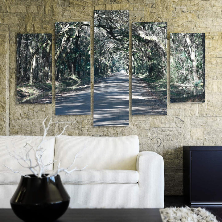 Bilder 5 Teilig Landschaft Deco Panel Kunst Weg Allee Wald Bäume grün 100x70 cm Deco panel 100x70 cm