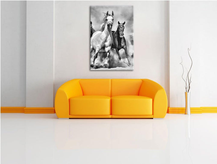 Pixxprint Western Pferde in Wüste als Leinwandbild/Grösse: 100x70 / Wandbild/Kunstdruck/fertig bespa