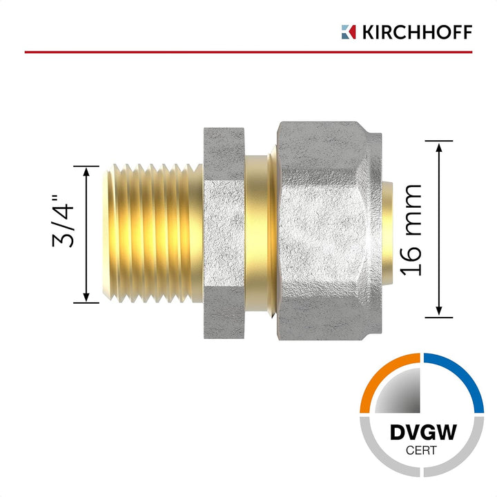 KIRCHHOFF | MSVR Rohr | 5er Set | Klemmringverschraubung 16 mm x 3/4" | Aluverbundrohr | für Heizung