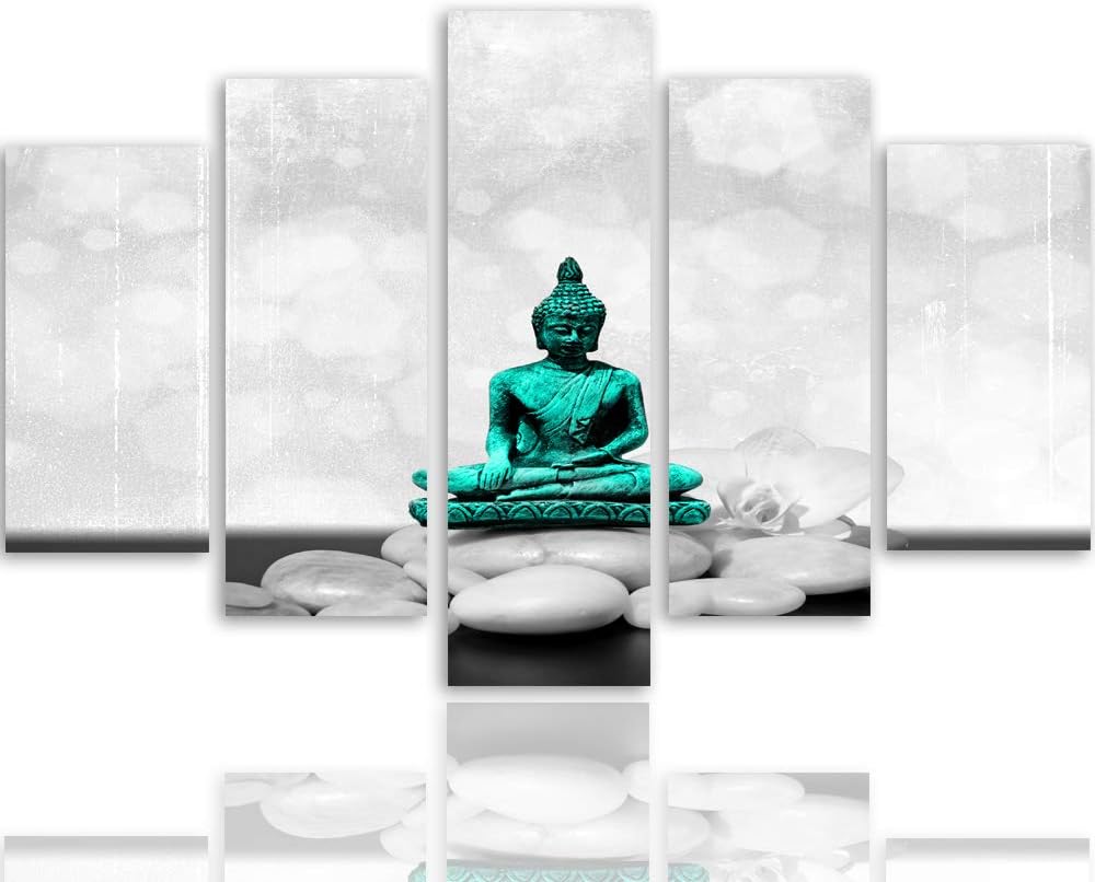 Feeby Deco Bild 5 Teilig Buddha Wanddekoration Steine Zen Religion Spa türkis 150x100 cm Deco panel