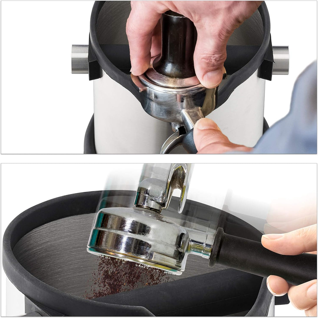 Relaxdays Abklopfbehälter Kaffeesatz, Gummi-Abklopfstange, für Siebträgermaschine, Abschlagbehälter,