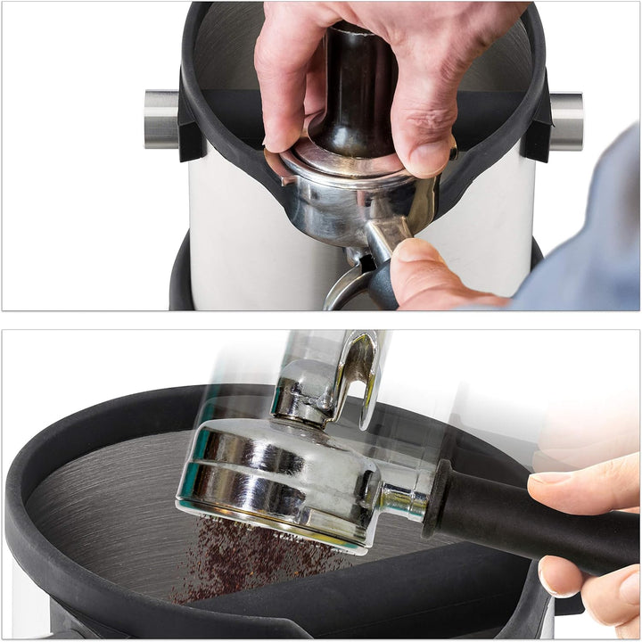 Relaxdays Abklopfbehälter Kaffeesatz, Gummi-Abklopfstange, für Siebträgermaschine, Abschlagbehälter,