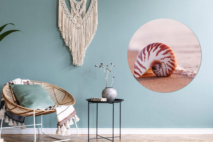 Wandbild Rund Wanddeko Deko Wohnzimmer Bilder 90x90 cm Muschel - Strand - Meer - Sand