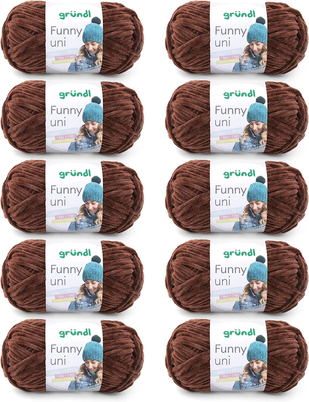 Gründl Funny uni Strick- & Häkelgarn (samtartiges Chenille-Garn aus 100 % Polyester, 10 x 100 g / 12