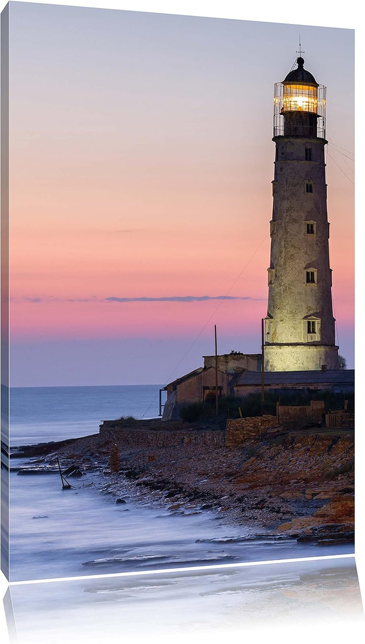 Pixxprint Leuchtturm in Abenddämmerung als Leinwandbild | Grösse: 100x70 | Wandbild| Kunstdruck | fe