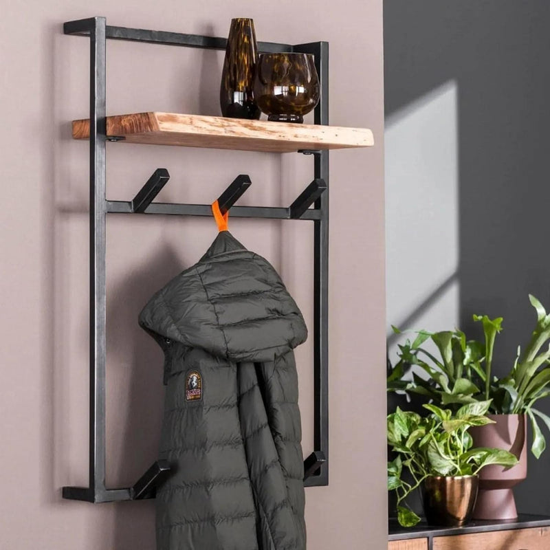 RINGO-Living Wandgarderobe mit Ablage, Kleider Garderobe Flur aus Holz & Metall, rustikale Wandregal