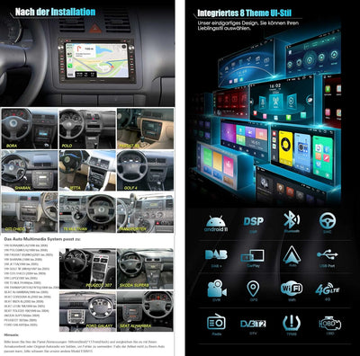 Erisin 8-Kern Android 12.0 Autoradio mit Navi GPS Für VW Passat Polo Jetta Sharan Golf 4 T5 Seat Ibi