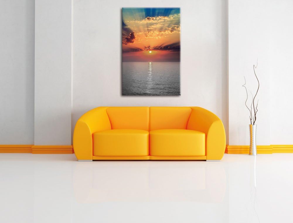 Pixxprint Sonnenuntergang über dem Meer als Leinwandbild/Grösse: 100x70 / Wandbild/Kunstdruck/fertig