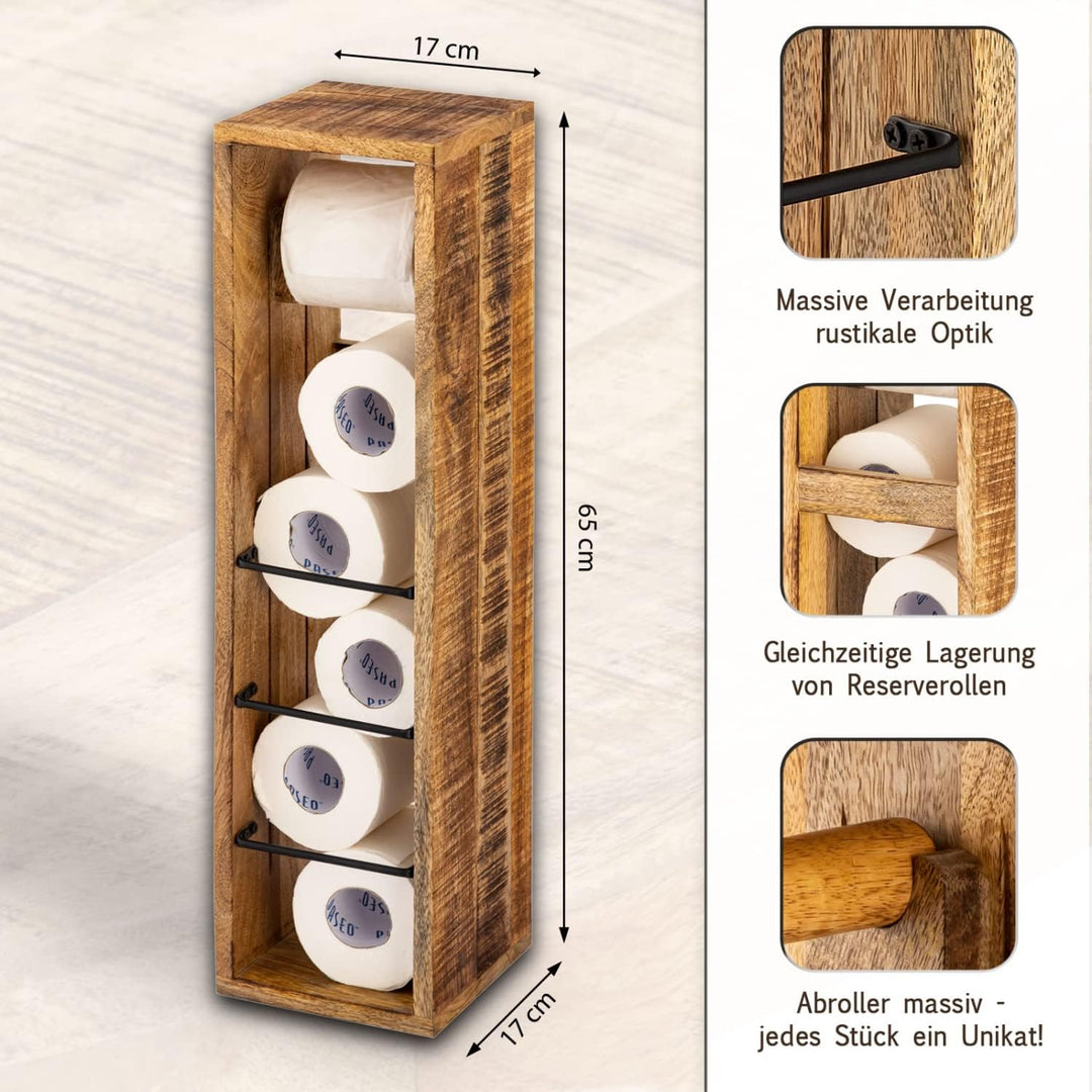 casamia Toilettenpapierhalter Holz 17x17 H 65 cm Klopapierhalter Klorollenhalter aus quadratisch Man