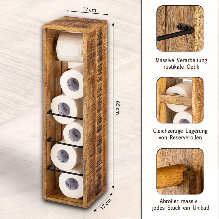 casamia Toilettenpapierhalter Holz 17x17 H 65 cm Klopapierhalter Klorollenhalter aus quadratisch Man