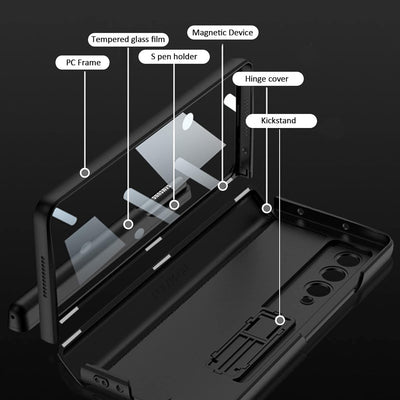 Miimall Kompatibel mit Samsung Galaxy Z Fold 3 Hülle mit Stifthalter Scharnierschutz, Z Fold 3 Hülle