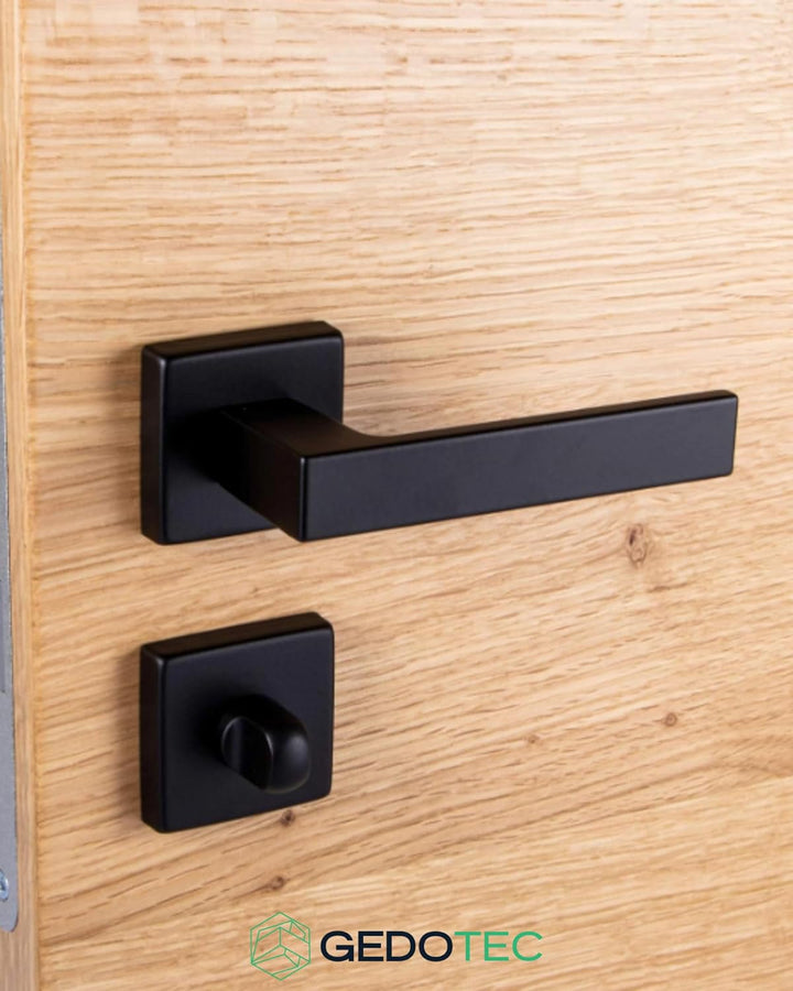 Gedotec Türklinke Aluminium Türbeschlag schwarz Türgriff Zimmertür auf eckiger Rosette für Innentüre