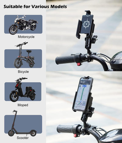 AGEofDMS Metall Handyhalterung Motorrad, Fahrrad Handy Halterung Lenker, Anti-Dieb 360 Drehung für i