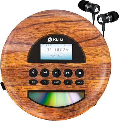 KLIM Nomad Wood - NEU 2023 - Tragbarer CD-Player Discman - langlebigem Akku - Inklusive KLIM Fusion