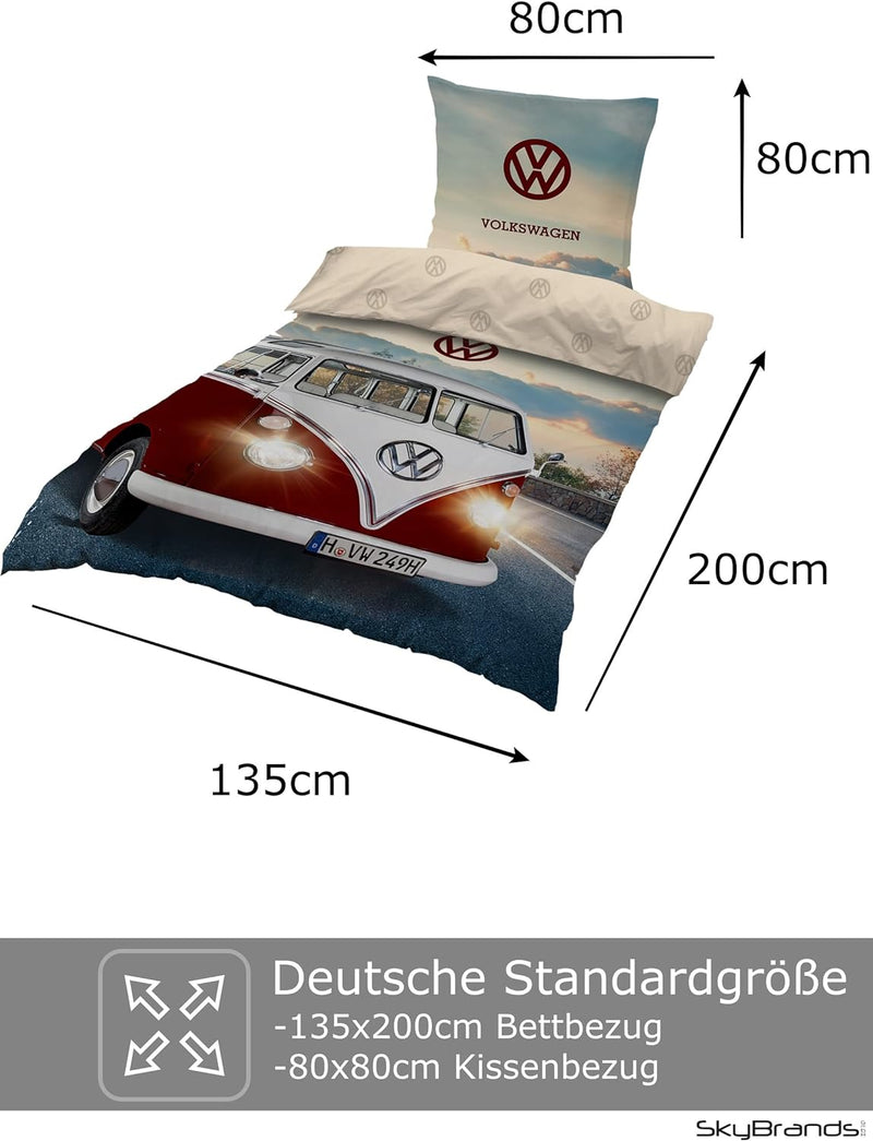 Bettwäsche VW Bulli 135x200 cm 80x80 Kissenbezug Baumwolle Bus Bulli Volkswagen Bettwäsche-Set | VW