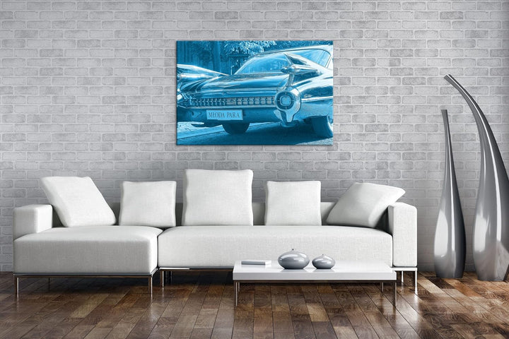 deyoli Amerikanischer Oldtimer Format 80x60 Effekt: Monocrome Blau als Leinwandbild, Motiv fertig ge