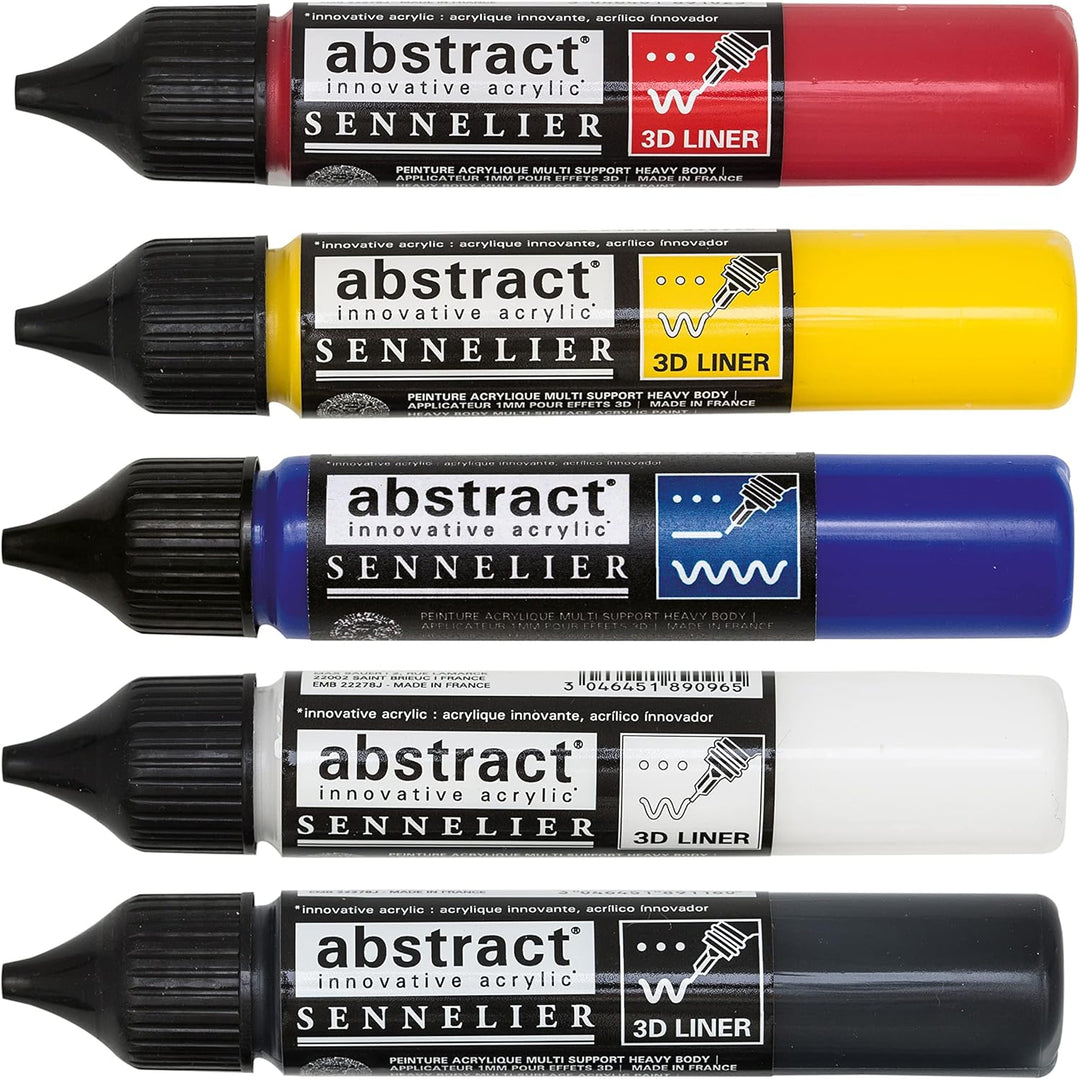Sennelier Abstract Acrylic Discovery Liner Set, Includes 5-27ml 3D Liners, Primary Colors (10-121350
