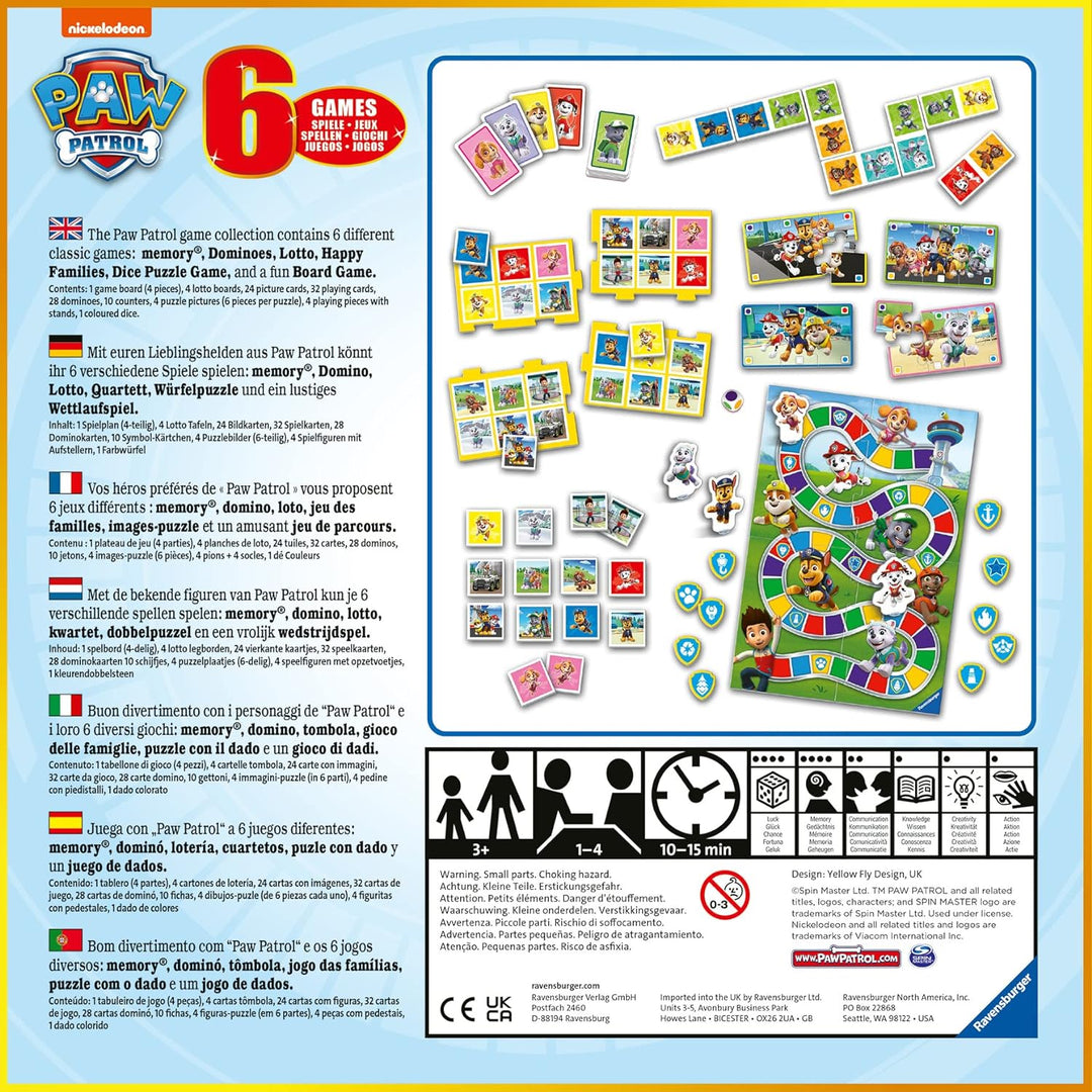Ravensburger Paw Patrol 6-in-1 Games Compendium Set for Kids Age 3 Years Up