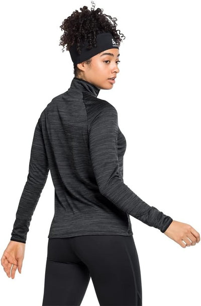 Odlo Damen Laufoberteil mit Reissverschluss Run Easy WARM L Black Melange, L Black Melange