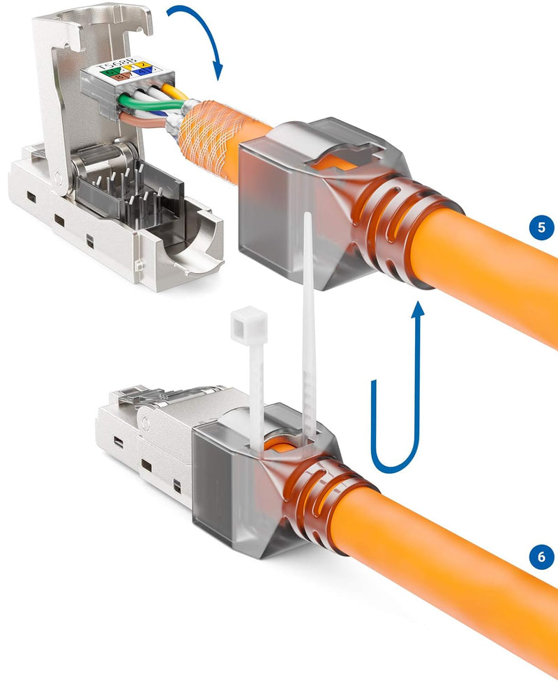 deleyCON 8x CAT 6a Werkzeugloser RJ45 Netzwerkstecker mit LSA Anschluss für Starre Verlegekabel Gesc